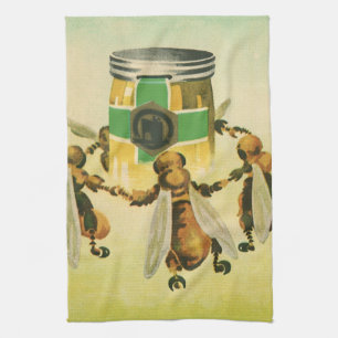 Vintage mat, ekologisk honung bin dansar burk kökshandduk