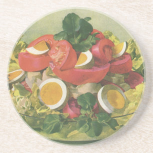 Vintage mat, ekologisk sallad med blandade gröna b underlägg sandsten