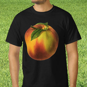 Vintage mat frukt, mogen ekologisk persika med bla tee