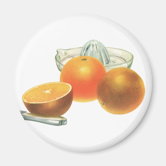 Vintage mat frukt, mogna apelsiner juicer frukost magnet (Framsidan)