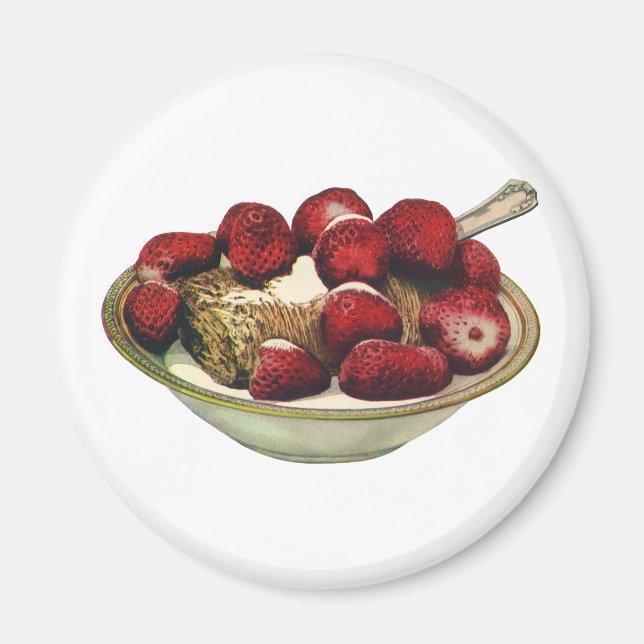 Vintage mat Hälsosam frukostflingor Jordgubbar Magnet (Framsidan)