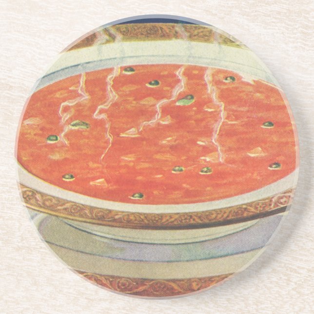 Vintage-mat, het tomatissoppa med ärtor underlägg (Framsidan)