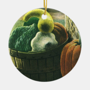 Vintage mat, vintersquash, pumpa och äpplen julgransprydnad keramik