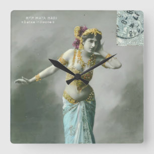 Vintage Mata Hari-vykort Fyrkantig Klocka