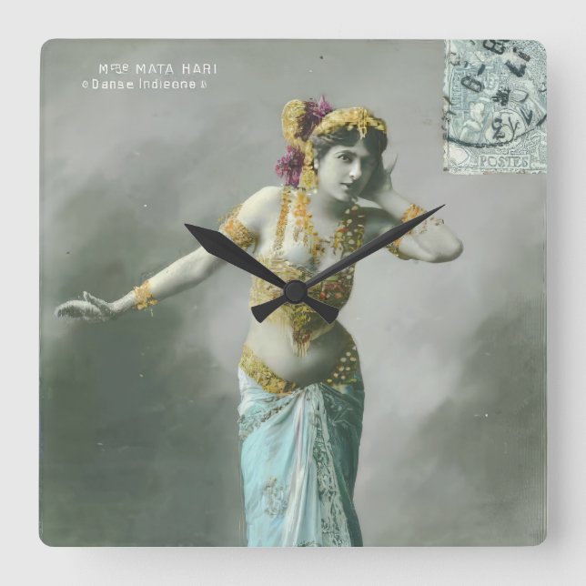 Vintage Mata Hari-vykort Fyrkantig Klocka (Framsida)