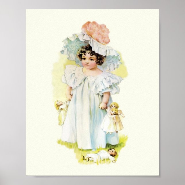 Vintage Maud Humphrey Girl with Doll Print Poster (Framsidan)