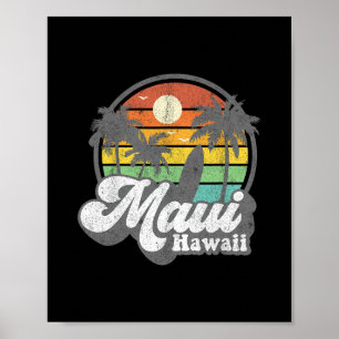 Vintage Maui Hawaii Hawaiianskt Beach Surfing 70-t Poster