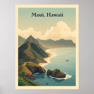 Vintage Maui, Hawaii Reseskissillustration Poster
