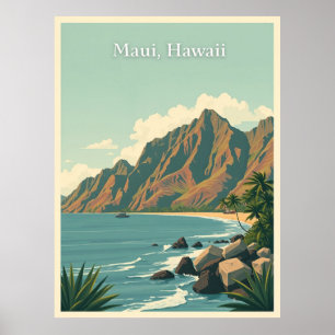 Vintage Maui, Hawaii Reseskissillustration Poster