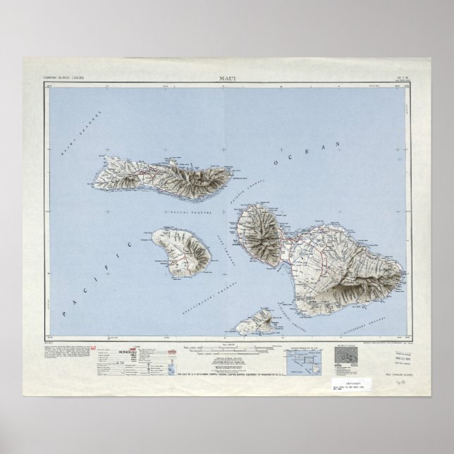 Vintage Maui Hawaii Topografiska Karta Poster (Framsidan)