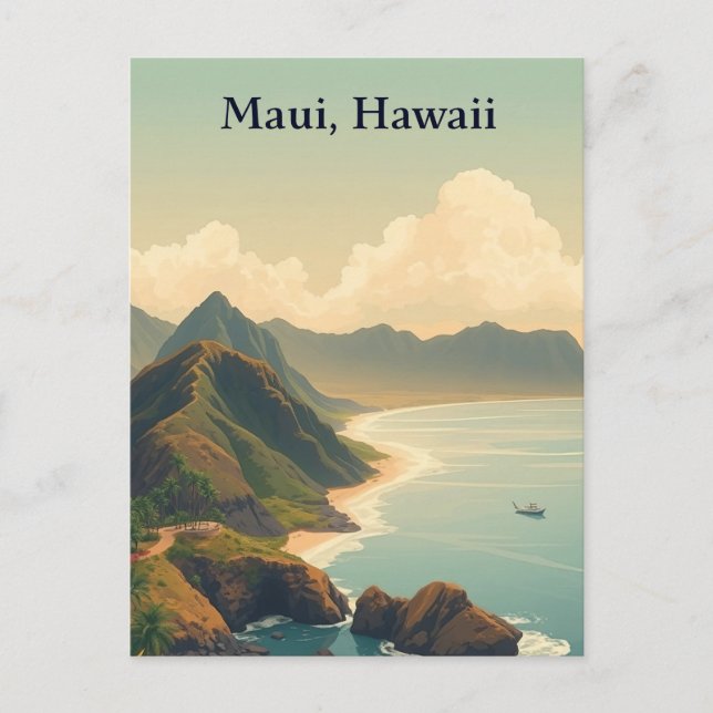 Vintage Maui, Hawaii Travel Illustration Vykort (Framsida)