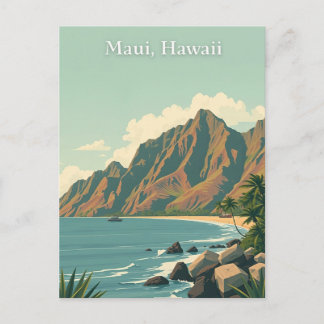 Vintage Maui, Hawaii Travel Illustration Vykort