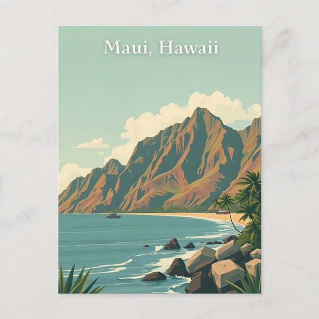 Vintage Maui, Hawaii Travel Illustration Vykort (Framsida)