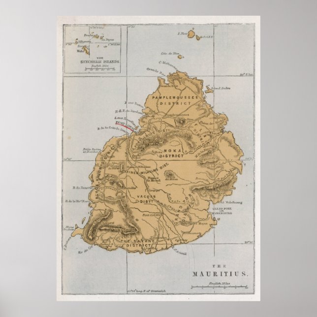 Vintage Mauritius Karta (1862) Poster (Framsidan)