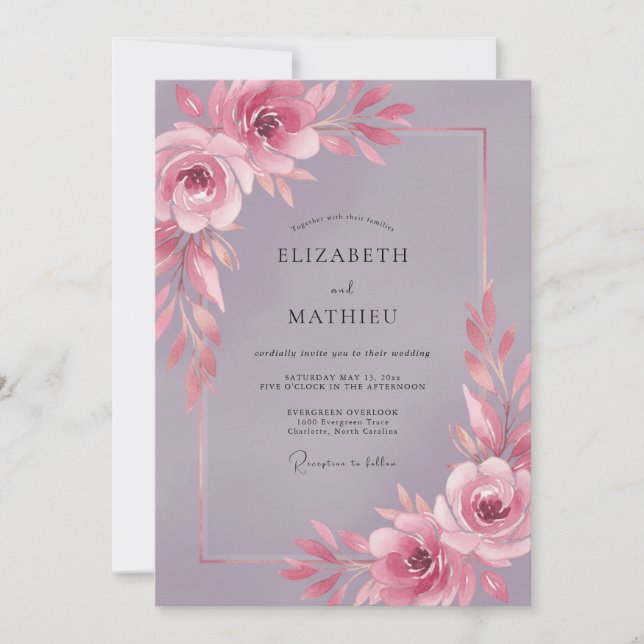 Vintage Mauve Peony Bröllop Inbjudningar (Framsida)