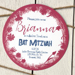 Vintage Mauve Rosa, Bat mitzvah marinblått orusc Inbjudningar<br><div class="desc">Den här unika rundformgivningen med blommor av stor rosa vild är attraktiv med ett marint blått blommönster på baksidan. Ändra texten enkelt och överför den till etiketter och skyltar. Denna skugga av rosa är mångsidig för rosa, ros rosa eller för de hetsiga färg temana. En söt inbjudan till rosa blommigt...</div>