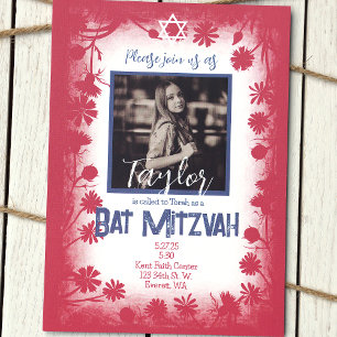 Vintage Mauve Rosa Navy Blue Bat mitzvah Photo Inbjudningar