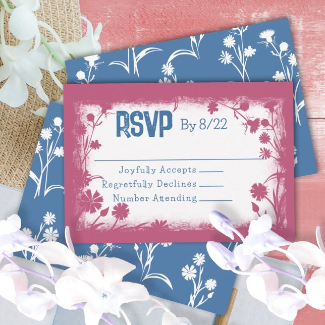Vintage Mauve Rosa Navy Blue OSA kort (vintage floral mauve pink red and blue bat mitzvah jewish birthday party RSVP response reply card)