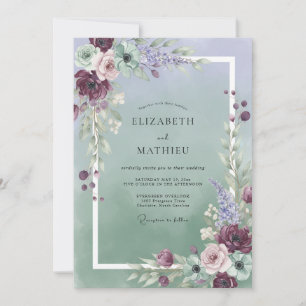 Vintage Mauve Seafoam Peony Bröllop Inbjudningar