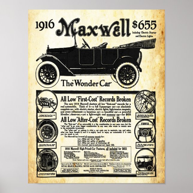 Vintage Maxwell Automobile  Car Print Poster (Framsidan)