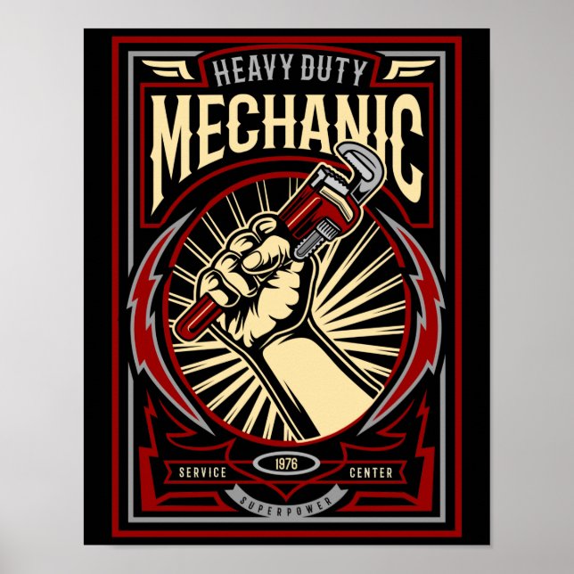 Vintage Mechanic Garage Mancave Poster (Framsidan)