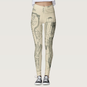 Vintage Mechanical Teckning Indusrial Leggings