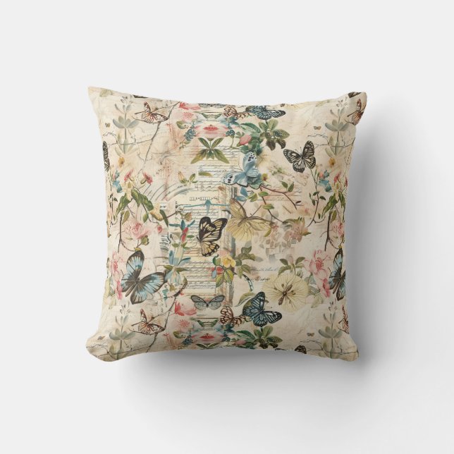 Vintage med flera fjädrar och blommor kudde (Framsida)