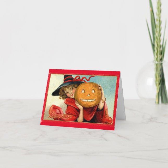 Vintage med Pumpkin Halloween-hälsningskort Kort (Framsida)