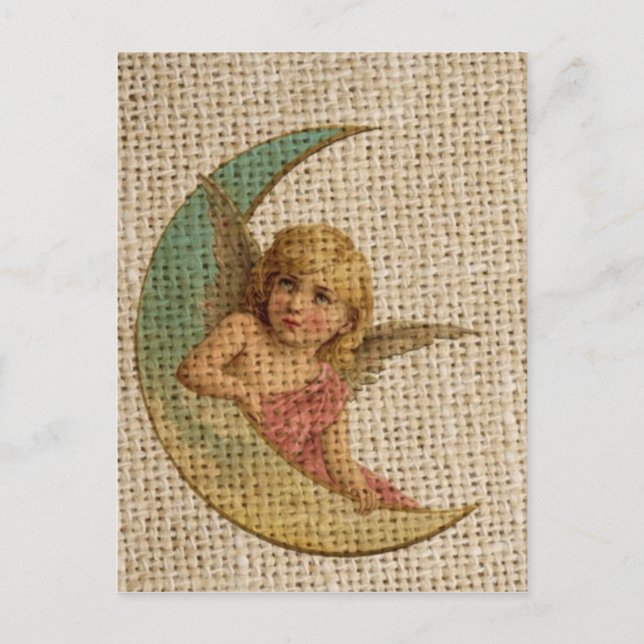 vintage med sprängskena måne som sekungsängel vykort (Framsida)
