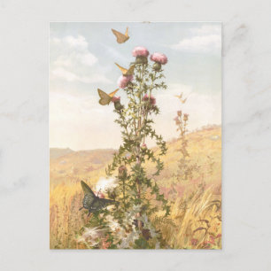 Vintage med Thistle och Butterflies Vykort