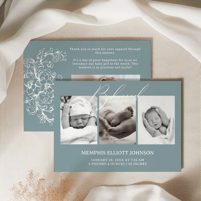 Vintage Meddelande om tidslös Blommigt Blue Baby Inbjudningar (Skapare uppladdad)