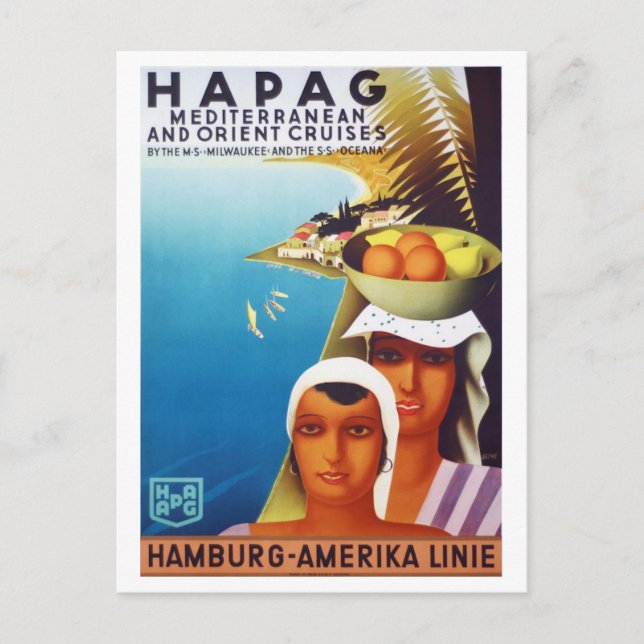 Vintage Medelhavet och orienterad kryssningsresa Vykort (Framsida)