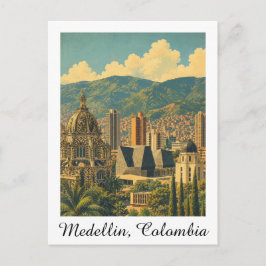 Vintage Medellín Colombia Stadsscen Landschaft Res Vykort