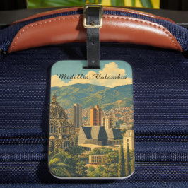 Vintage Medellín Colombia Stadsscenarie Resa Bagagebricka