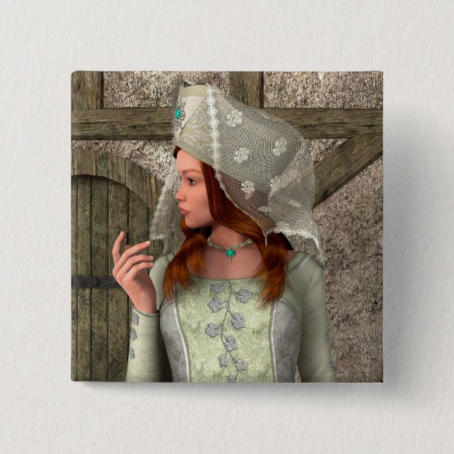 Vintage medeltida prinsessa renässanskonst knapp (Framsida)