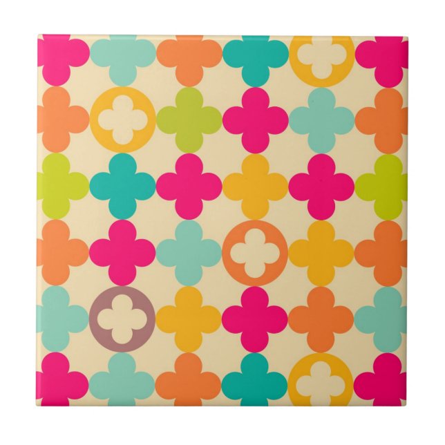 Vintage medeltida rosette mönster kakelplatta (Framsidan)