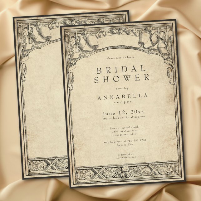 Vintage medeltida valv Pergament bröllopsdusch Inbjudningar (Vintage Medieval Arch Parchment Bridal Shower Invitation)