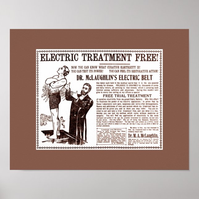 Vintage Medical Ad: Dr McLaughlins Electric Bälte Poster (Framsidan)