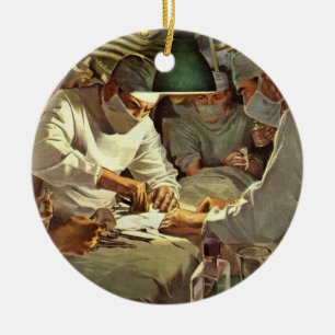 Vintage Medicin, Läkare som utför kirurgi i ER Julgransprydnad Keramik