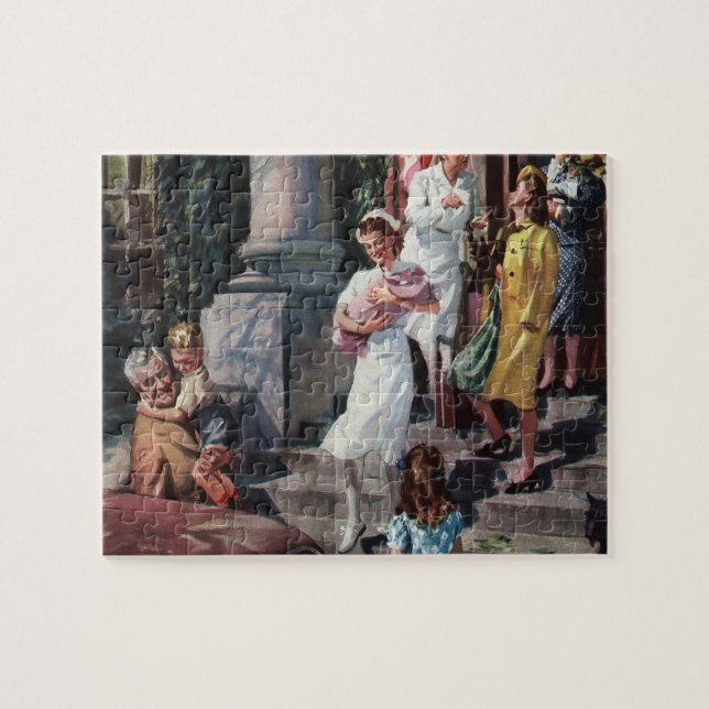 Vintage Medicin, sjuksköterska med nyfött spädbarn Pussel (Horisontell)