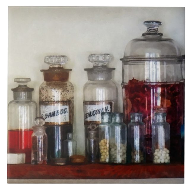 Vintage Medicine Flaskor Kakelplatta (Framsidan)