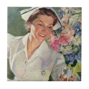 Vintage Medicine, Lycklig Nurse i Uniform Kakelplatta