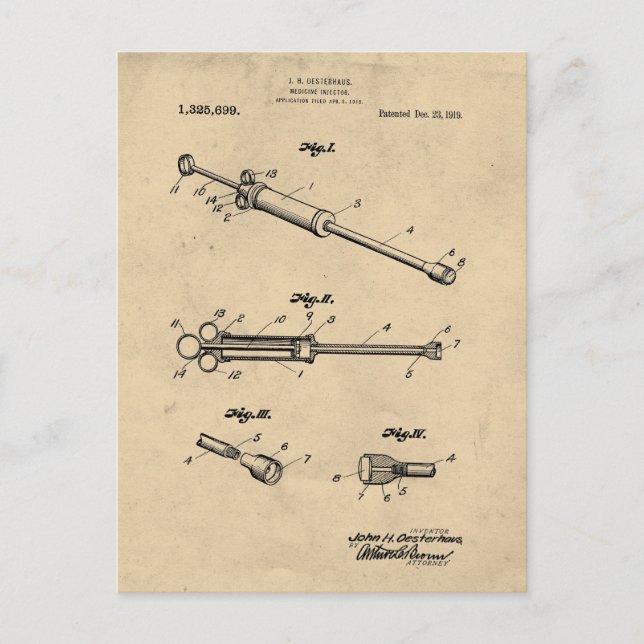 Vintage Medicinsk injektor Vykort (Framsida)