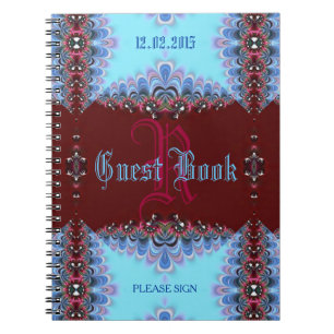 Vintage Medieval Blue Lacy Monogram Guest Bok Anteckningsbok Med Spiral