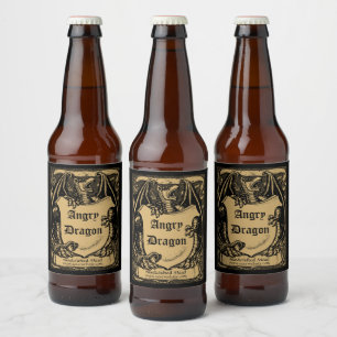 Vintage Medieval Dragon with Shield Cartouche Ölflaska Etikett