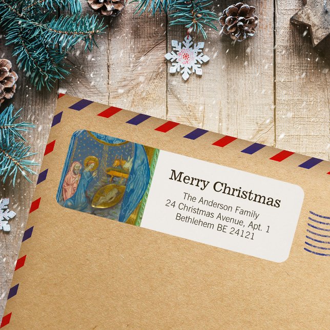 Vintage Medieval Religiösa Katek Jul Returadress Etikett (Vintage Medieval Religious Christian Catholic Christmas Nativity Bethlehem Return Address Labels)