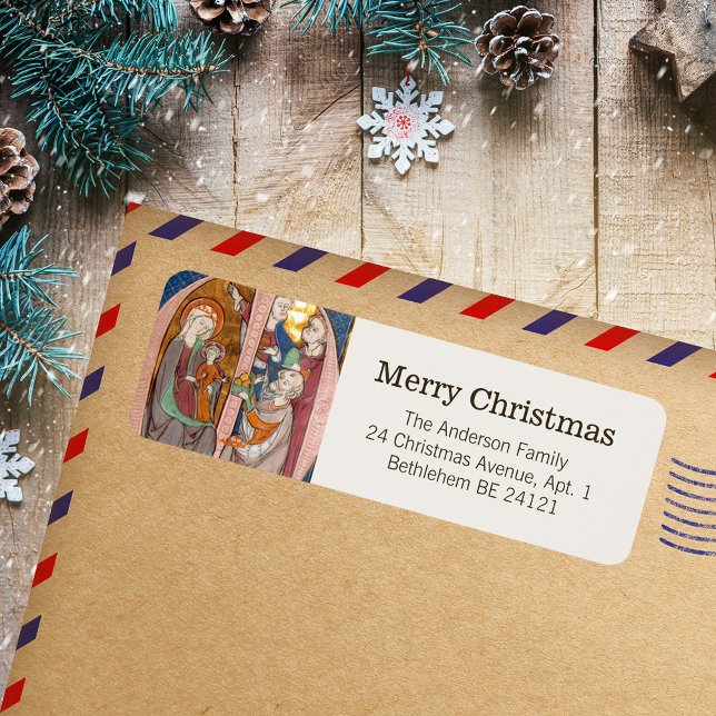 Vintage Medieval Religiösa Katek Jul Returadress Etikett (Vintage Medieval Religious Christian Traditional Catholic Christmas Holiday Return Address Labels)