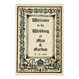 Vintage "Medieval" Upplyst Bröllop Välkomsthälsnin Perfect Poster