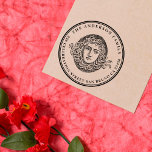 Vintage Medusa Anpassningsbar Family Namn Returadr Stämpel<br><div class="desc">Anpassa enkelt dessa anpassningsbar Vintage Medusa Anpassningsbar Familj Namn Returadress frimärke med egna namn och adress. Om du vill anpassa gummimallen klickar du på "Anpassa den här frimärket" och ändrar texten i rutorna. Tillgänglig med olika färger i bläck-plattan (ingår inte) i kvadratiska storlekar 1 tum, 2 tum eller 2, 5...</div>