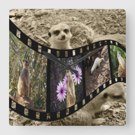 Vintage Meerkat Photo Strip Fyrkantig Klocka